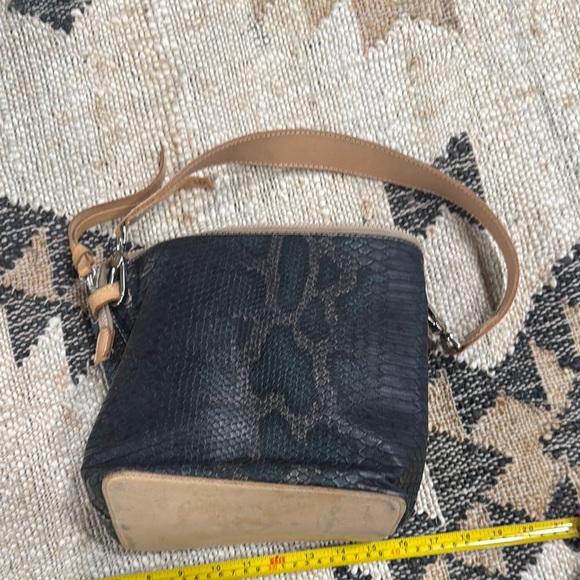 Consuela Blue and Tan Shoulder Bag with Gold Accents - Picture 2 of 7